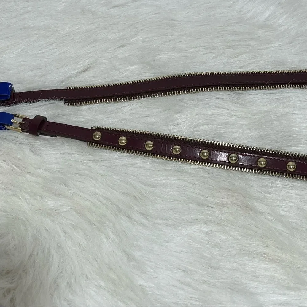 NWOT Rebecca‎ Minkoff Burgundy Burgundy Gold Studded Leather 2 Way Belt -- L